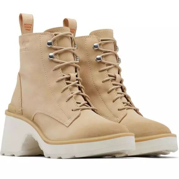 SOREL Hi-Line Waterproof Lace Up Leather Boot in Chalk Size 9.5 - Picture 1 of 12